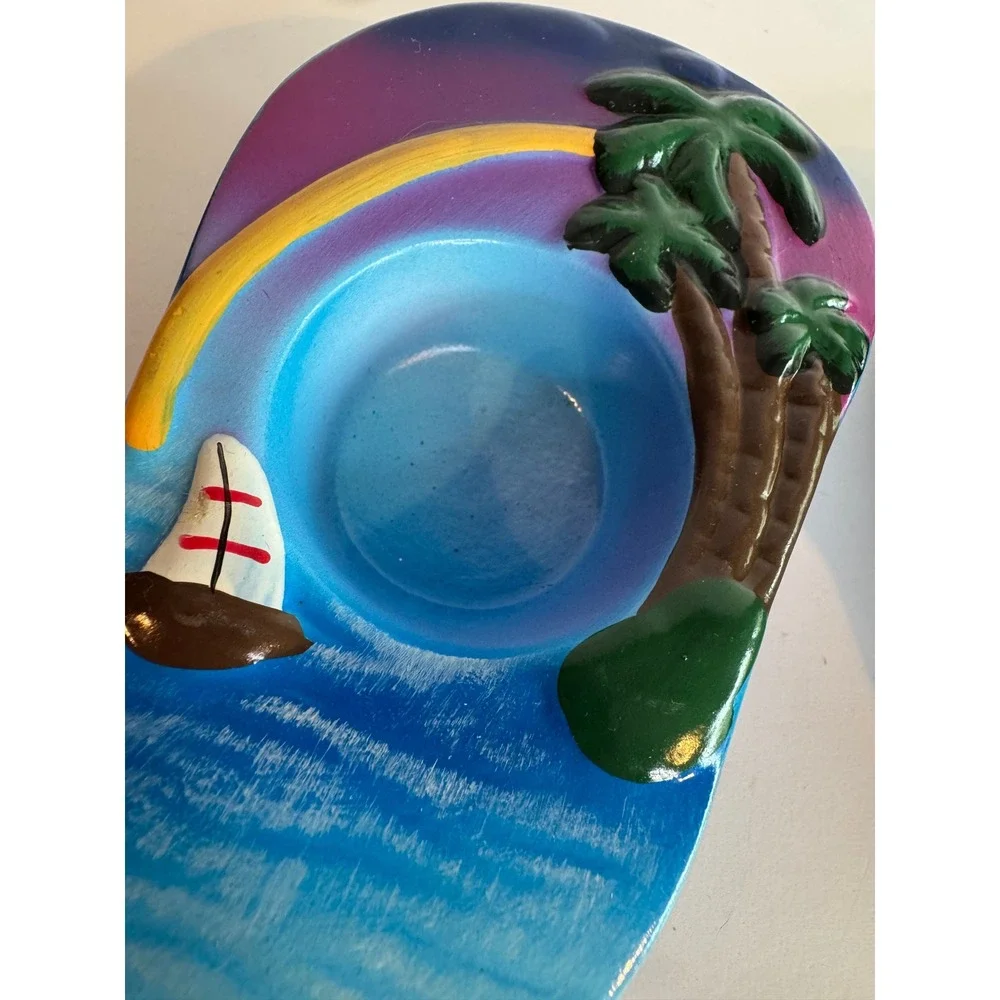 Flip Flop Candle Holders‎ Set of 4 Ceramic Palm Tree Votive Tealight Beach Decor